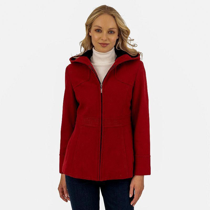 Petite Fleet Street Wool Blend Hooded Zip Up Jacket, Womens Red Product Image