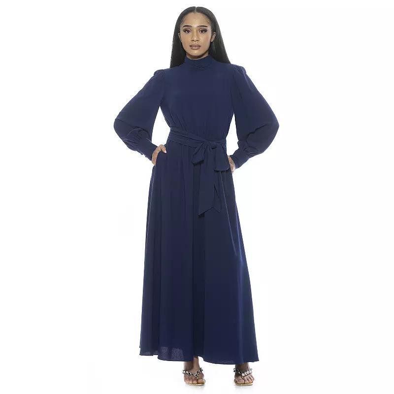 Womens ALEXIA ADMOR Isaliah Mockneck Blouson Sleeve Maxi Dress Blue Product Image