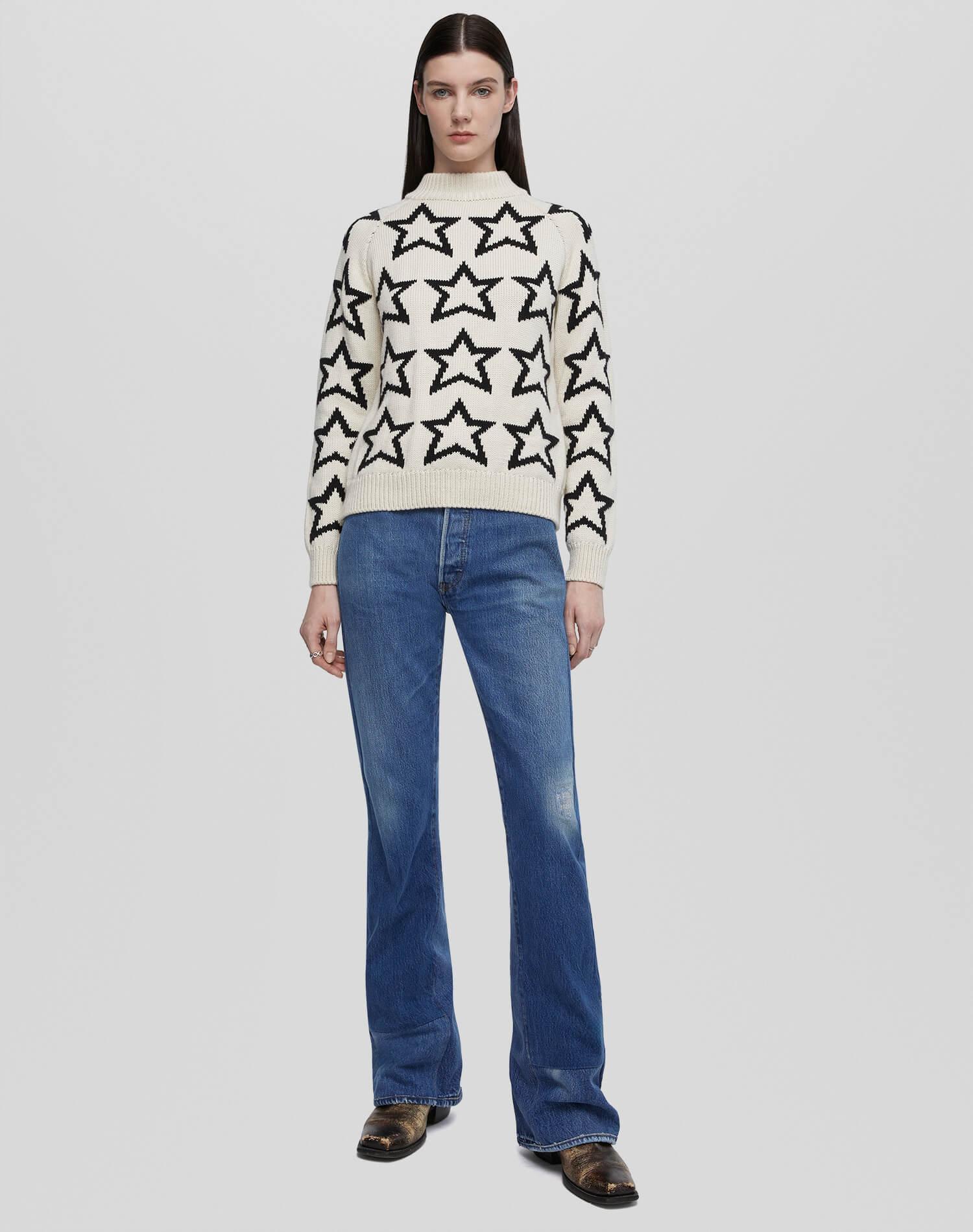 Mock Neck Star Pullover - Ivory/Black Female Product Image