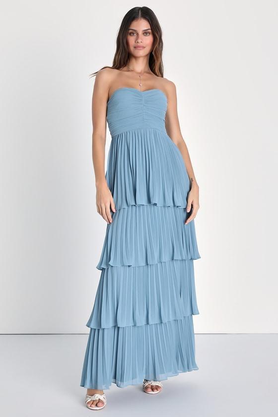 Seriously Sensational Light Blue Strapless Tiered Maxi Dress Product Image