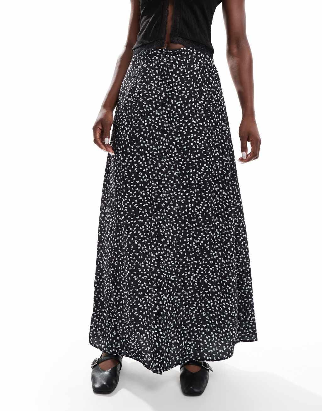 Daisy Street button down maxi skirt in black ditsy floral Product Image