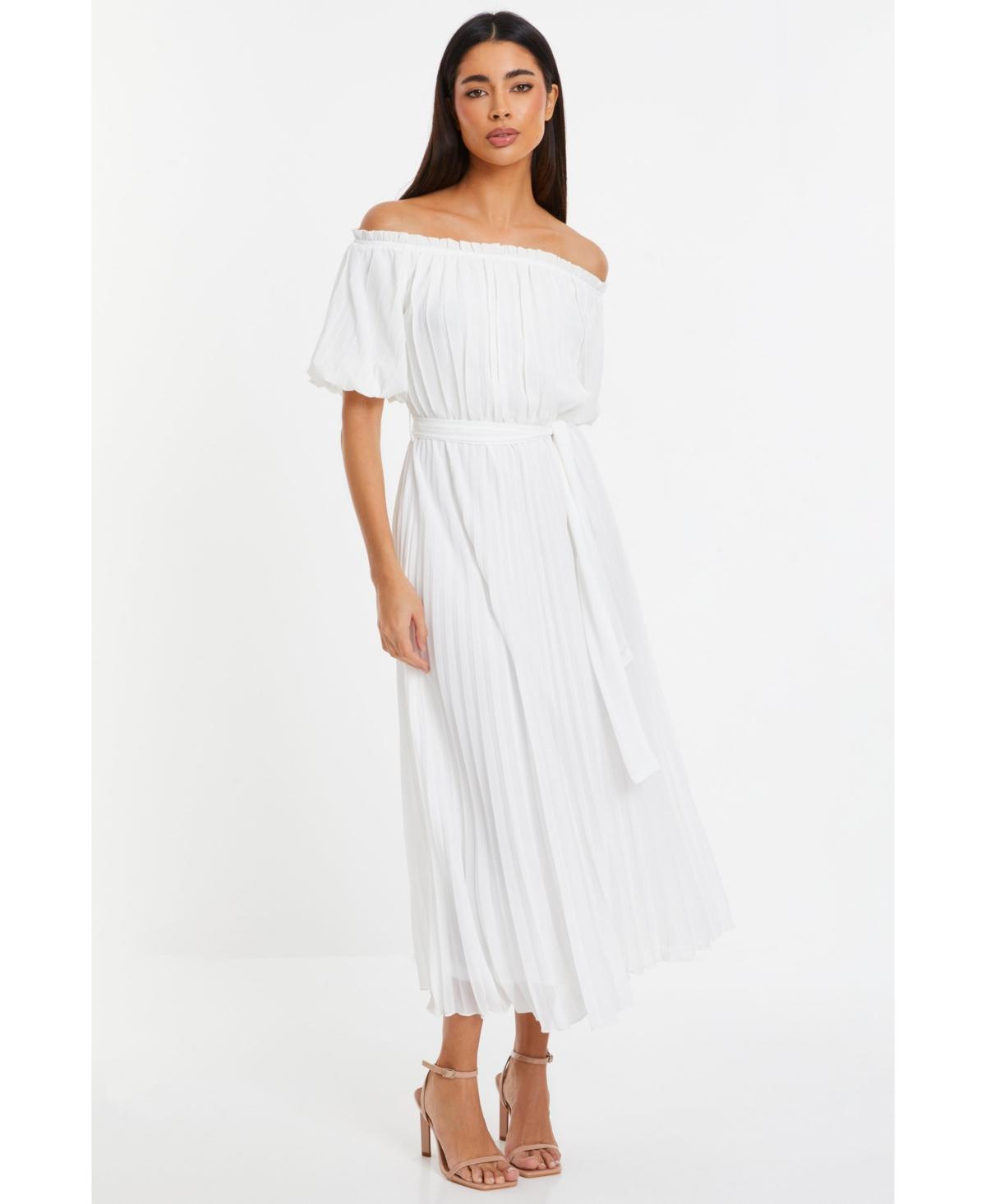 Quiz Womens Chiffon Pleated Bardot Midi Dress Product Image