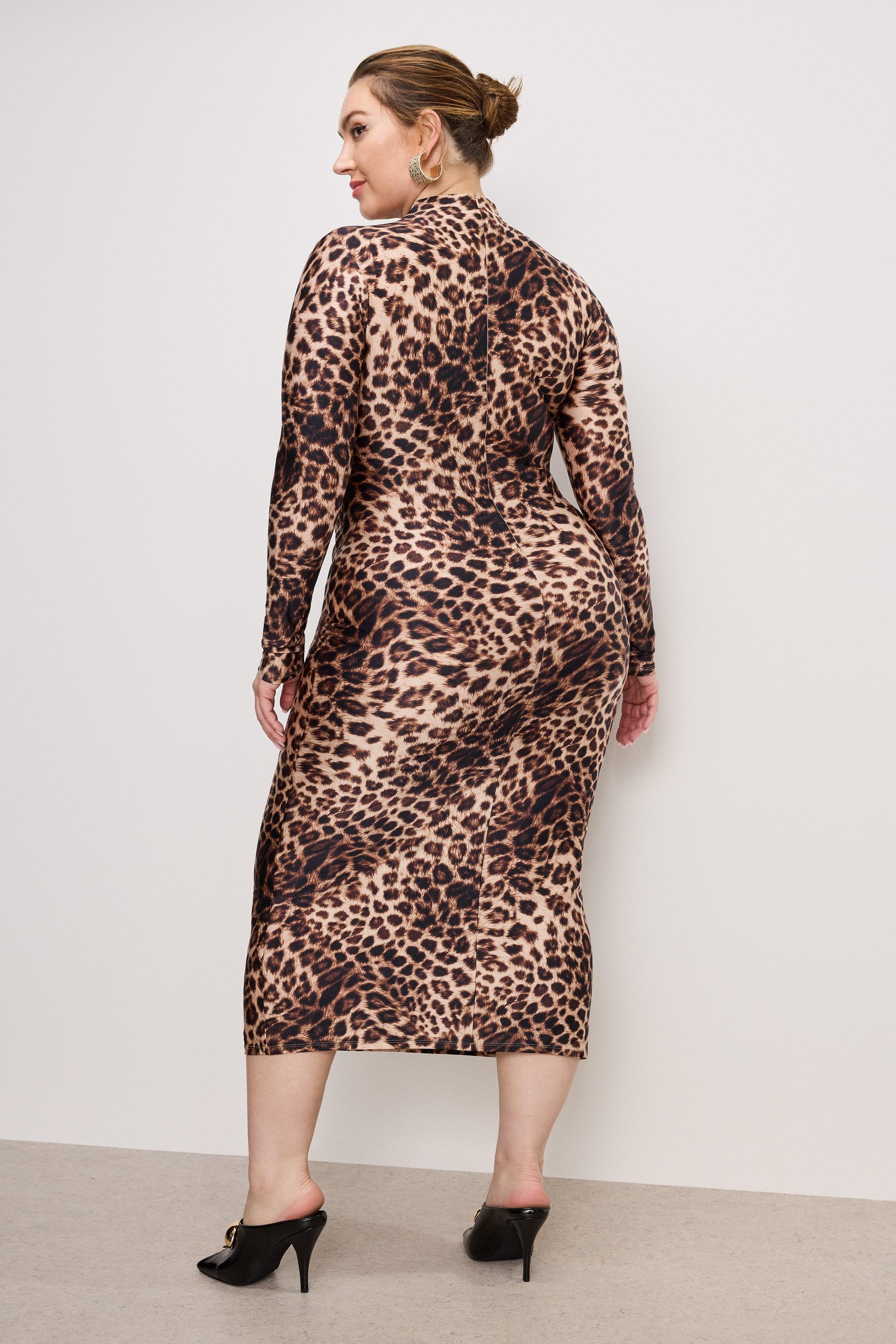 SATIN SHINE MIDI DRESS | FIERCE LEOPARD001 Product Image