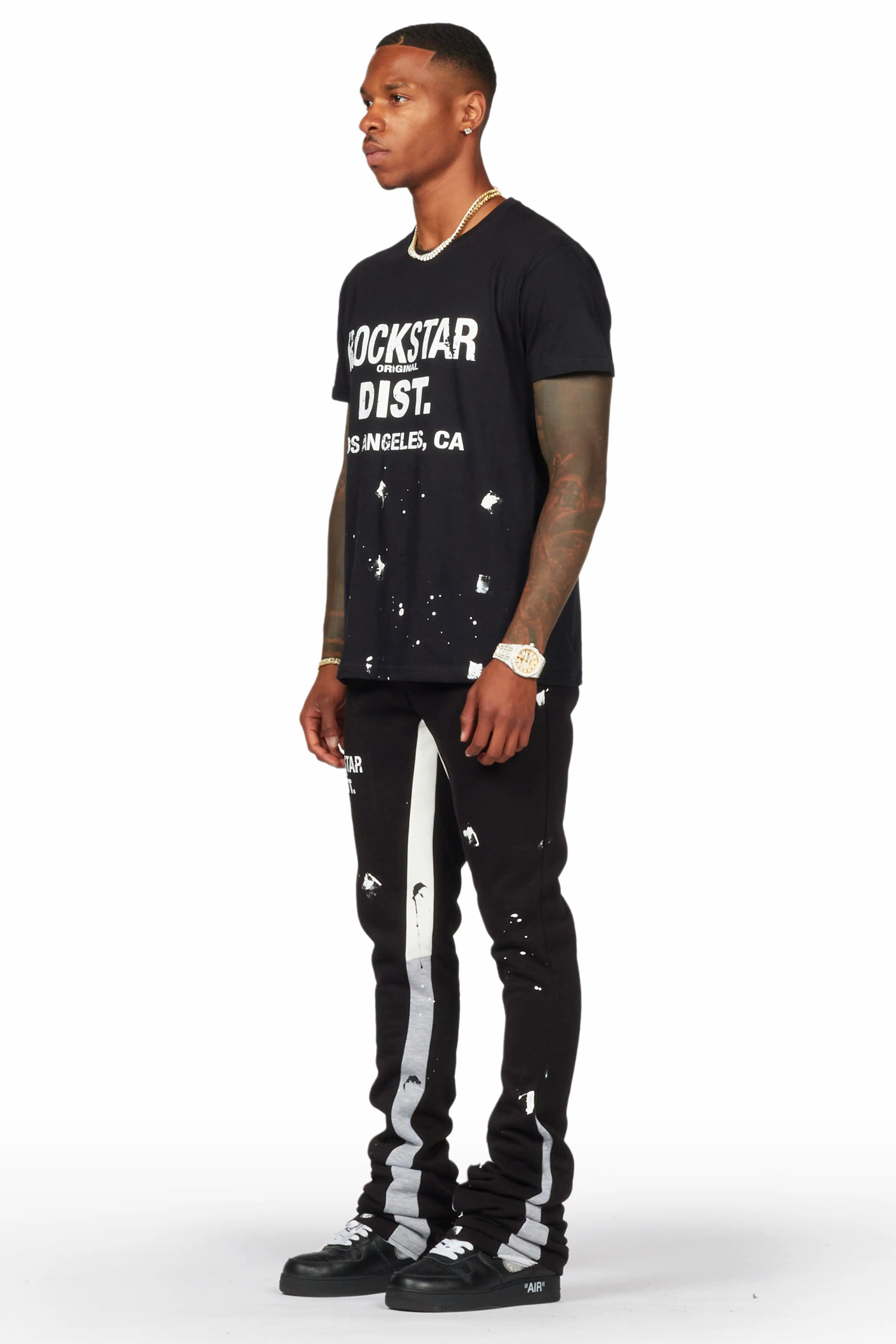 Scottie Black T-Shirt/Super Stacked Flare Track Pant Set Male Product Image