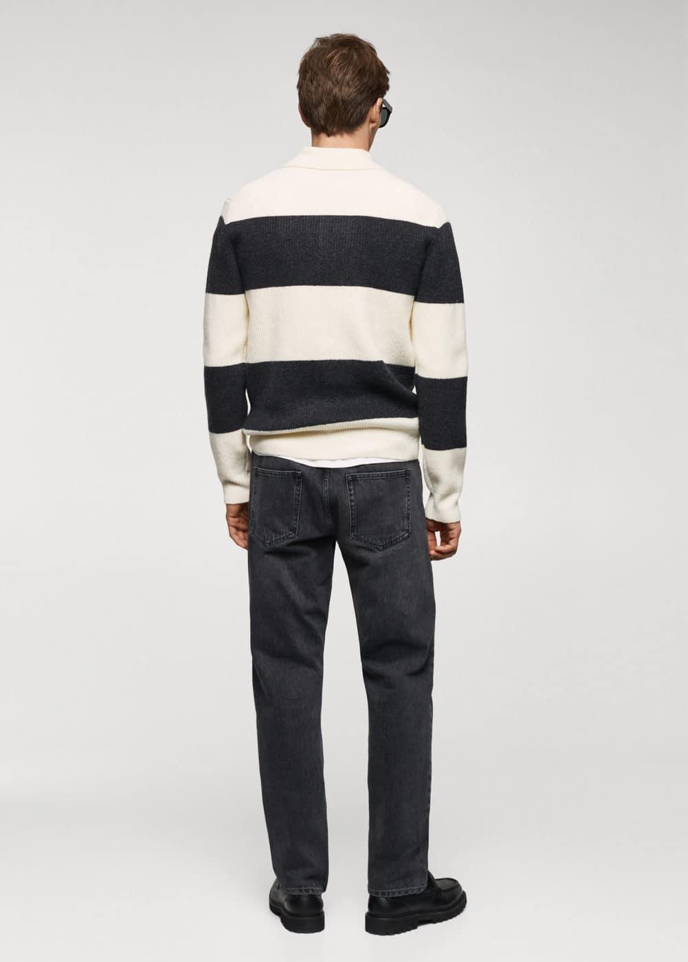 MANGO MAN - Ribbed striped knitted polo shirt off whiteMen Product Image