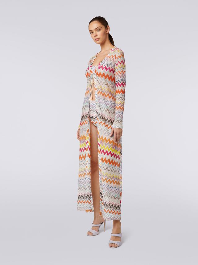 Long cardigan cover-up with zigzag pattern and lurex Product Image