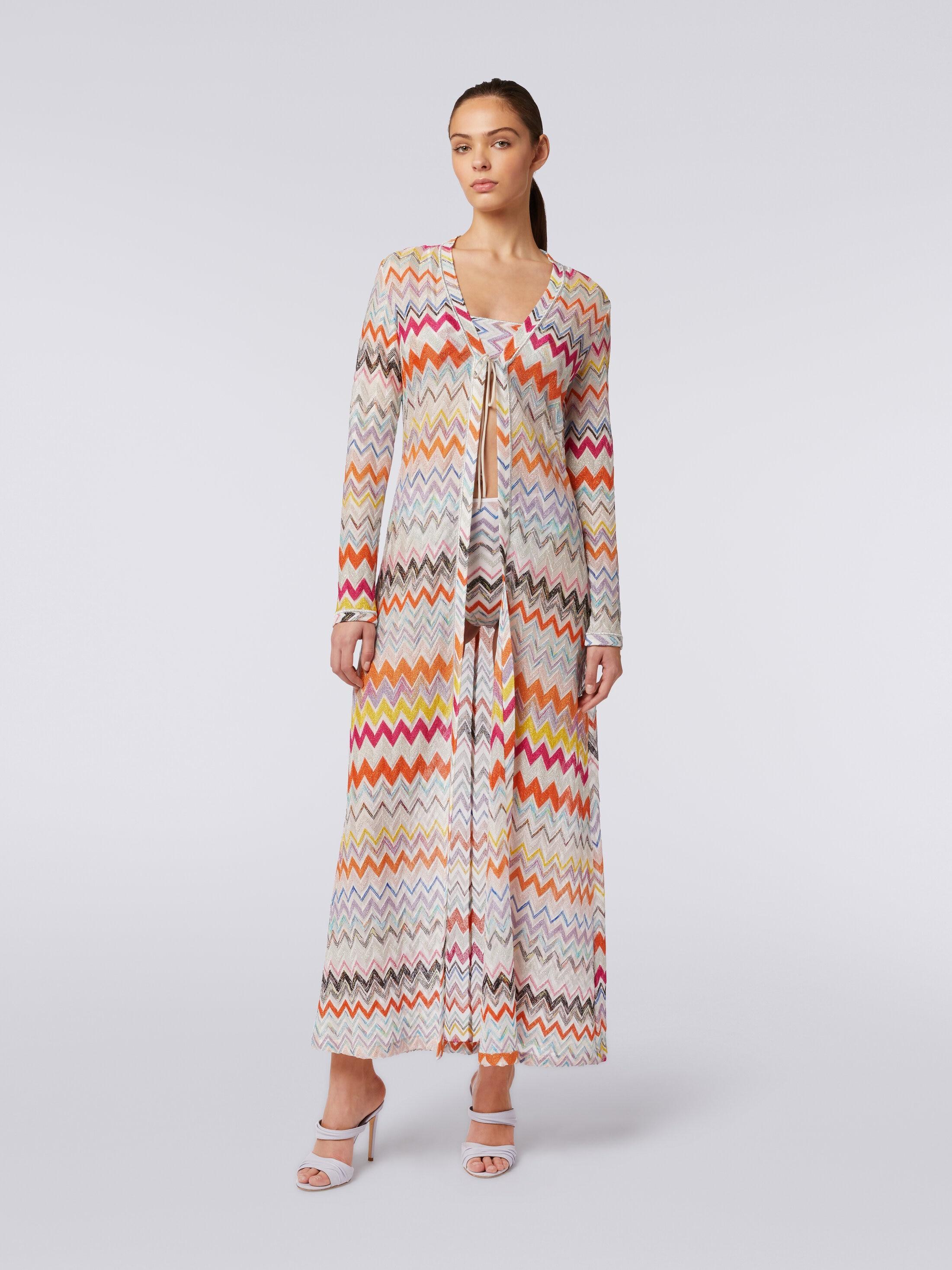 Long cardigan cover-up with zigzag pattern and lurex Product Image