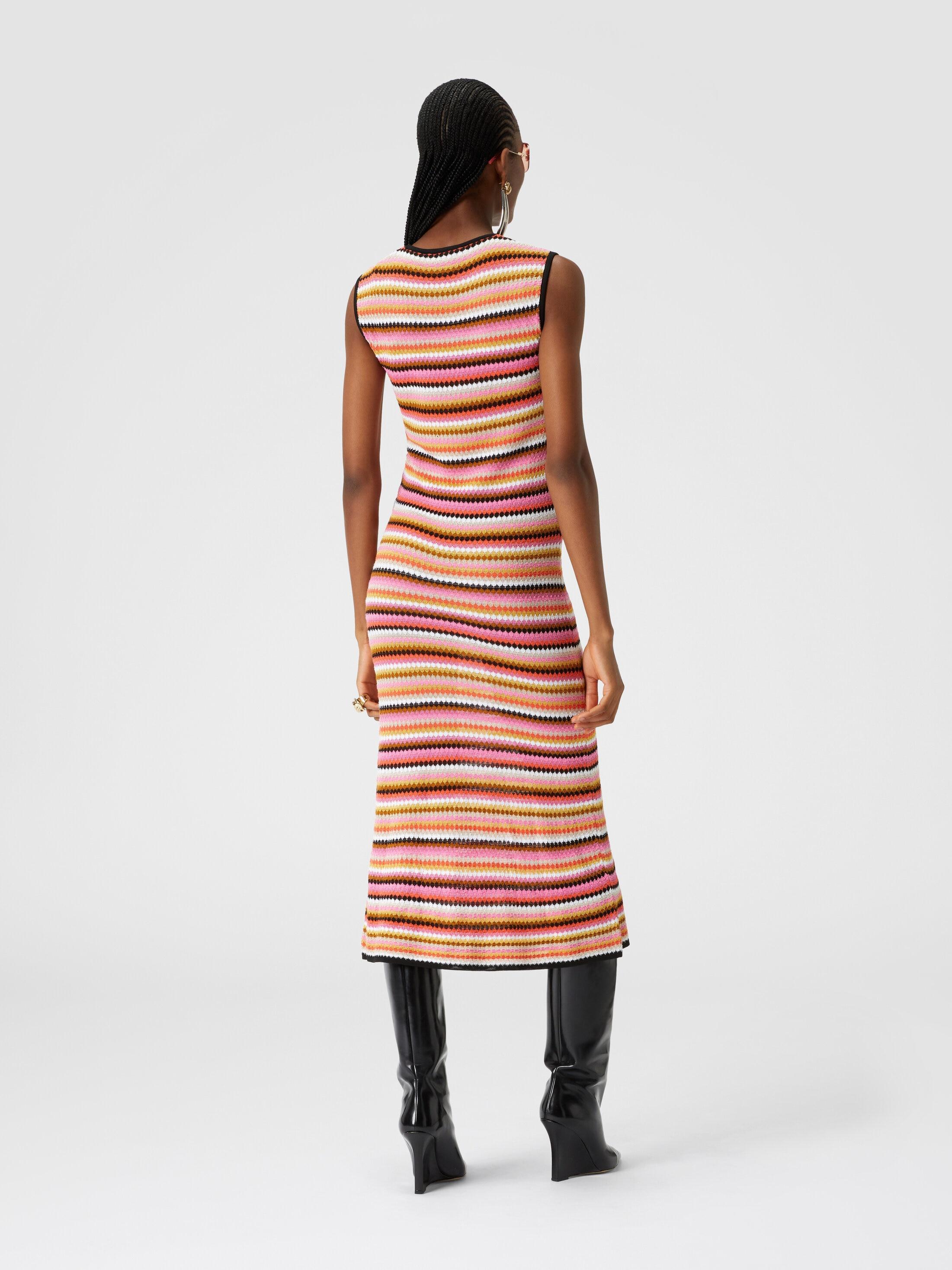 Sleeveless midi dress in striped wool and viscose Product Image