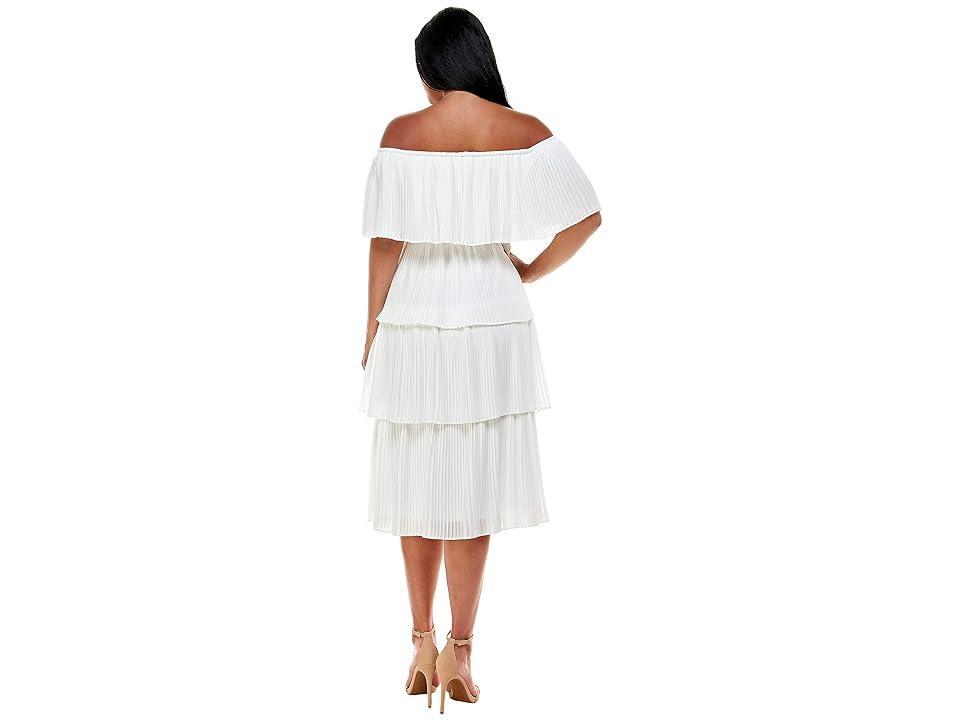 Bebe Off Shoulder Tiered Dress (White) Women's Clothing Product Image