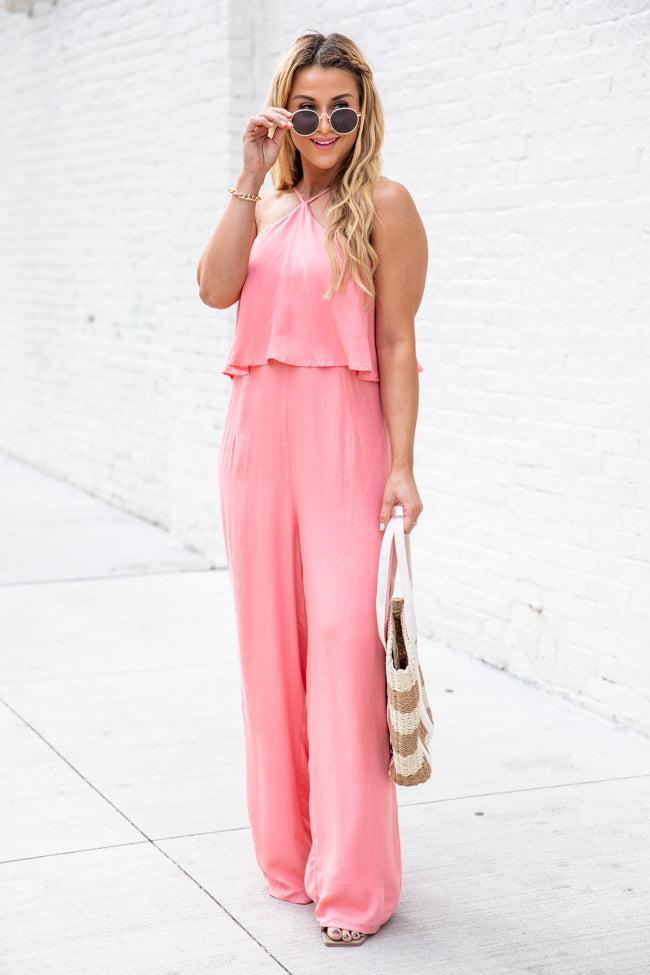 Know No Limits Coral Halter Jumpsuit FINAL SALE Product Image