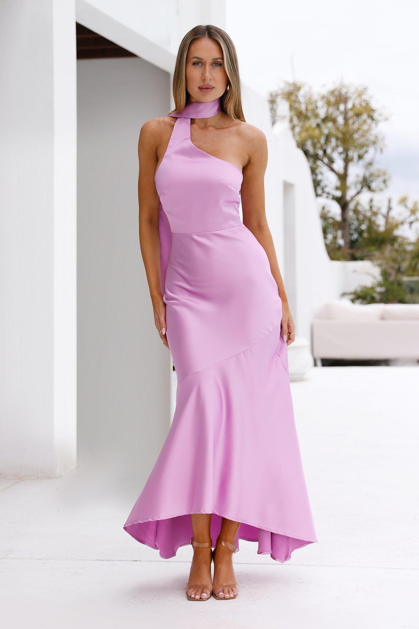 Graceful Influence Satin Halter Maxi Dress Purple Product Image