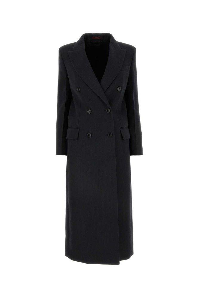 Double Breasted Long Coat In Black Product Image