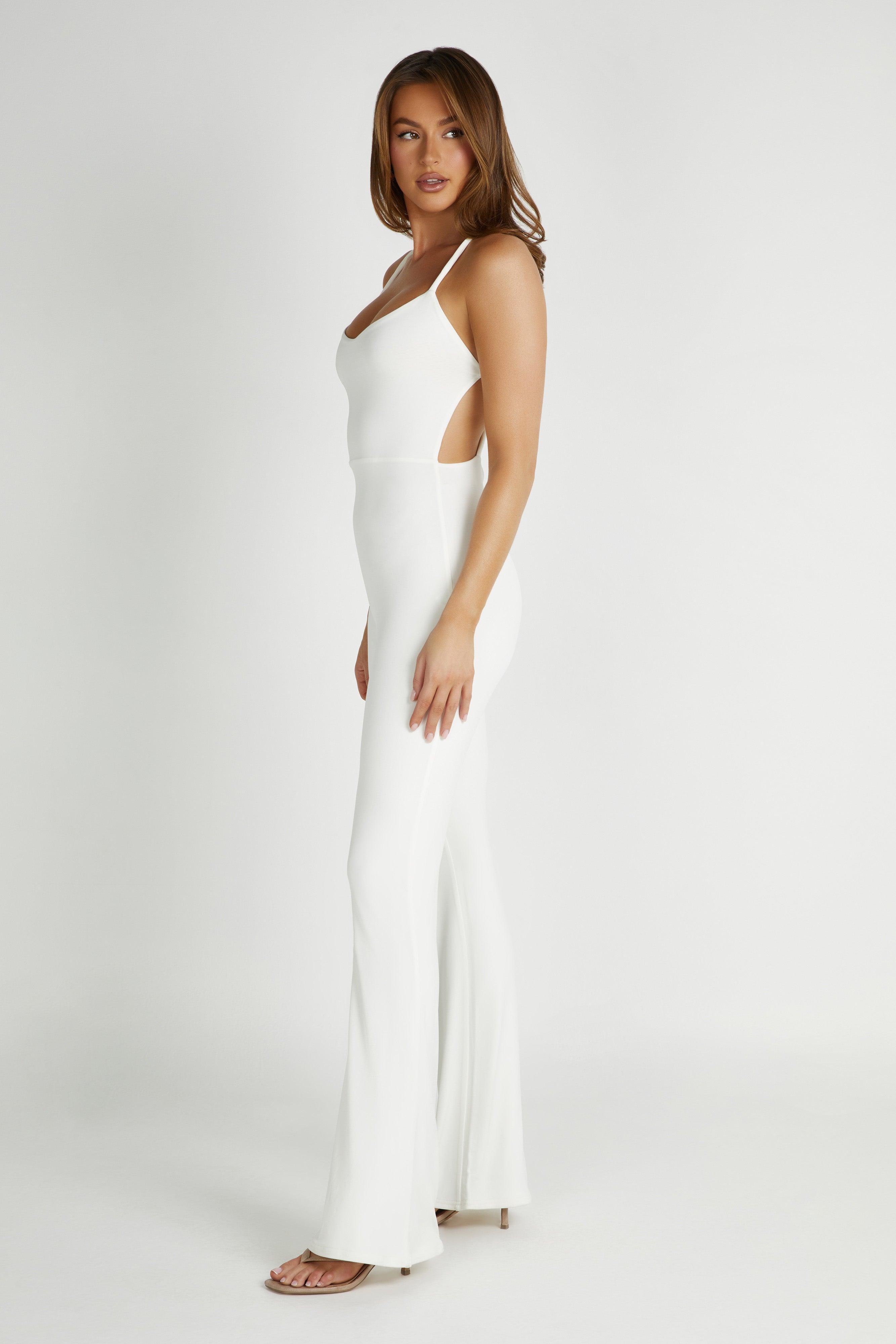 Brinley Slinky Jersey Jumpsuit - White Product Image