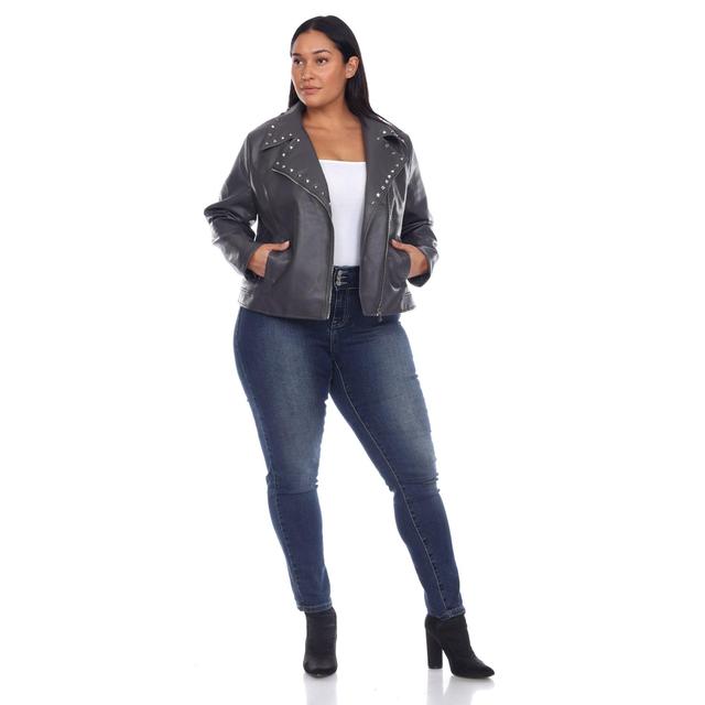 Plus Size White Mark Faux Leather Jacket, Womens Grey Product Image