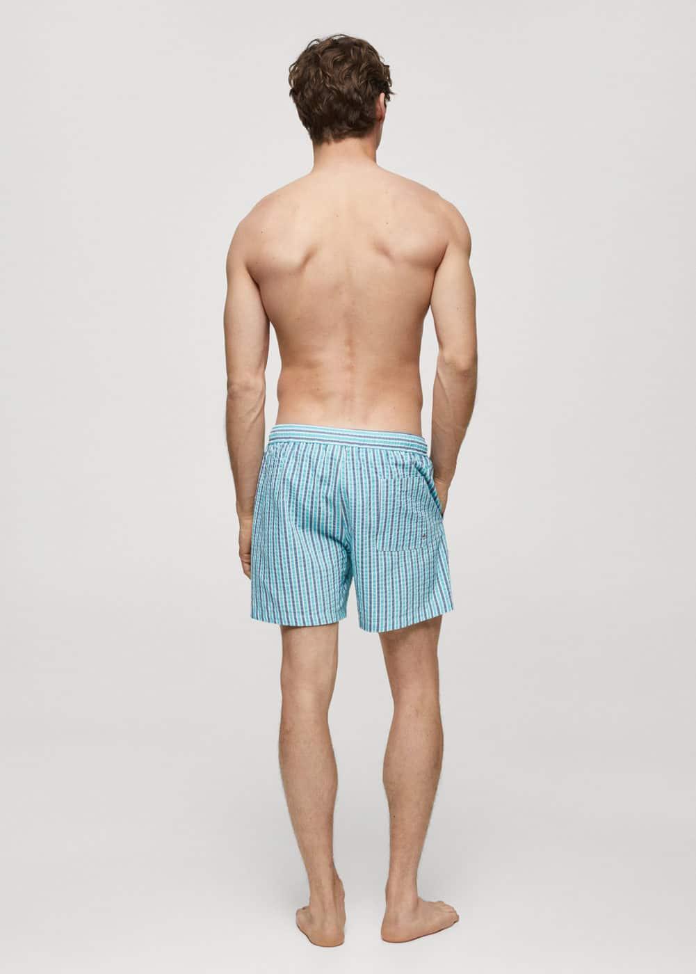 MANGO MAN - Striped lace print swimsuit sky blueMen Product Image