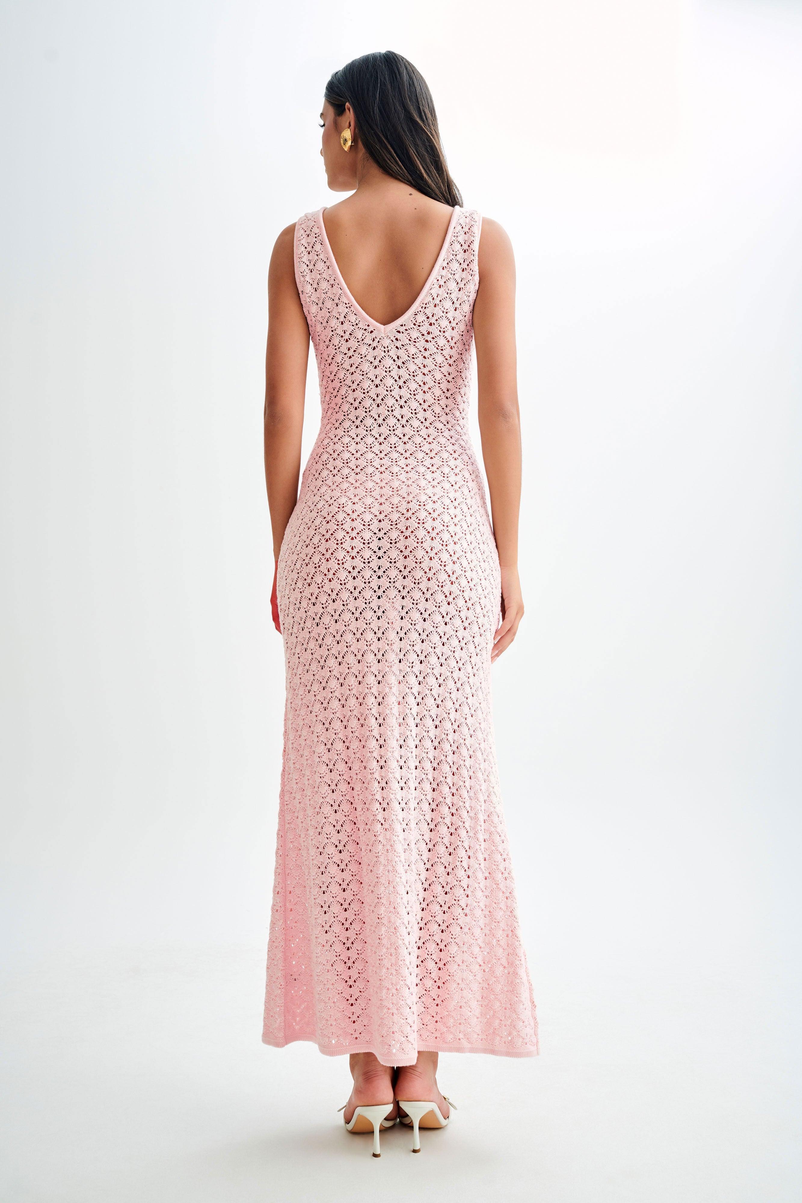 Carter Crochet Sleeveless Maxi Dress - Powder Pink Product Image