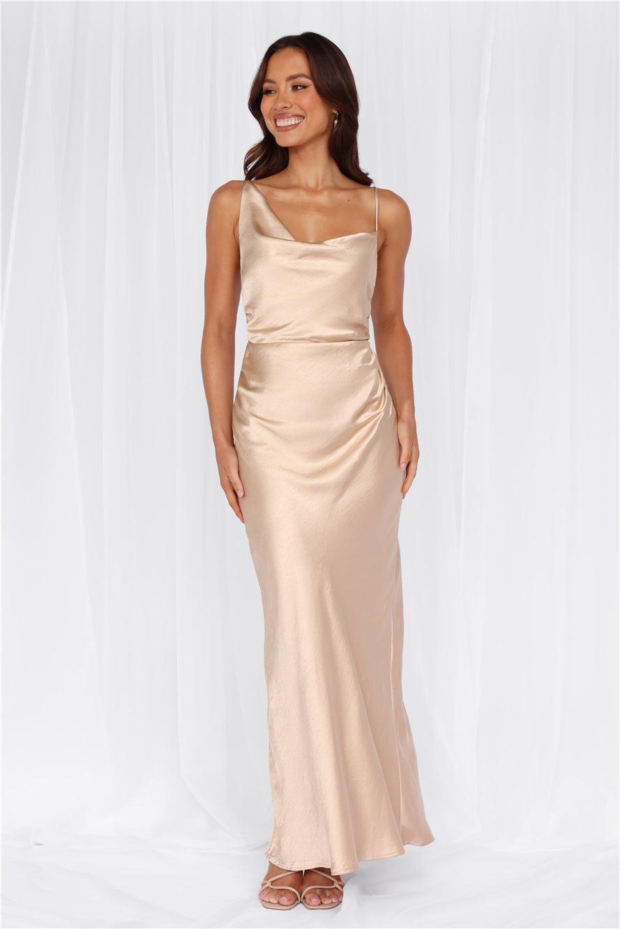 HELLO MOLLY The Madeline Cowl Satin Maxi Dress Champagne Product Image