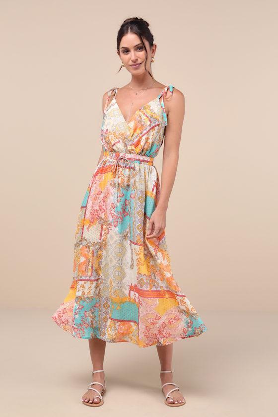 Charming Cuteness Multi Paisley Print Tie-Strap Midi Dress product image