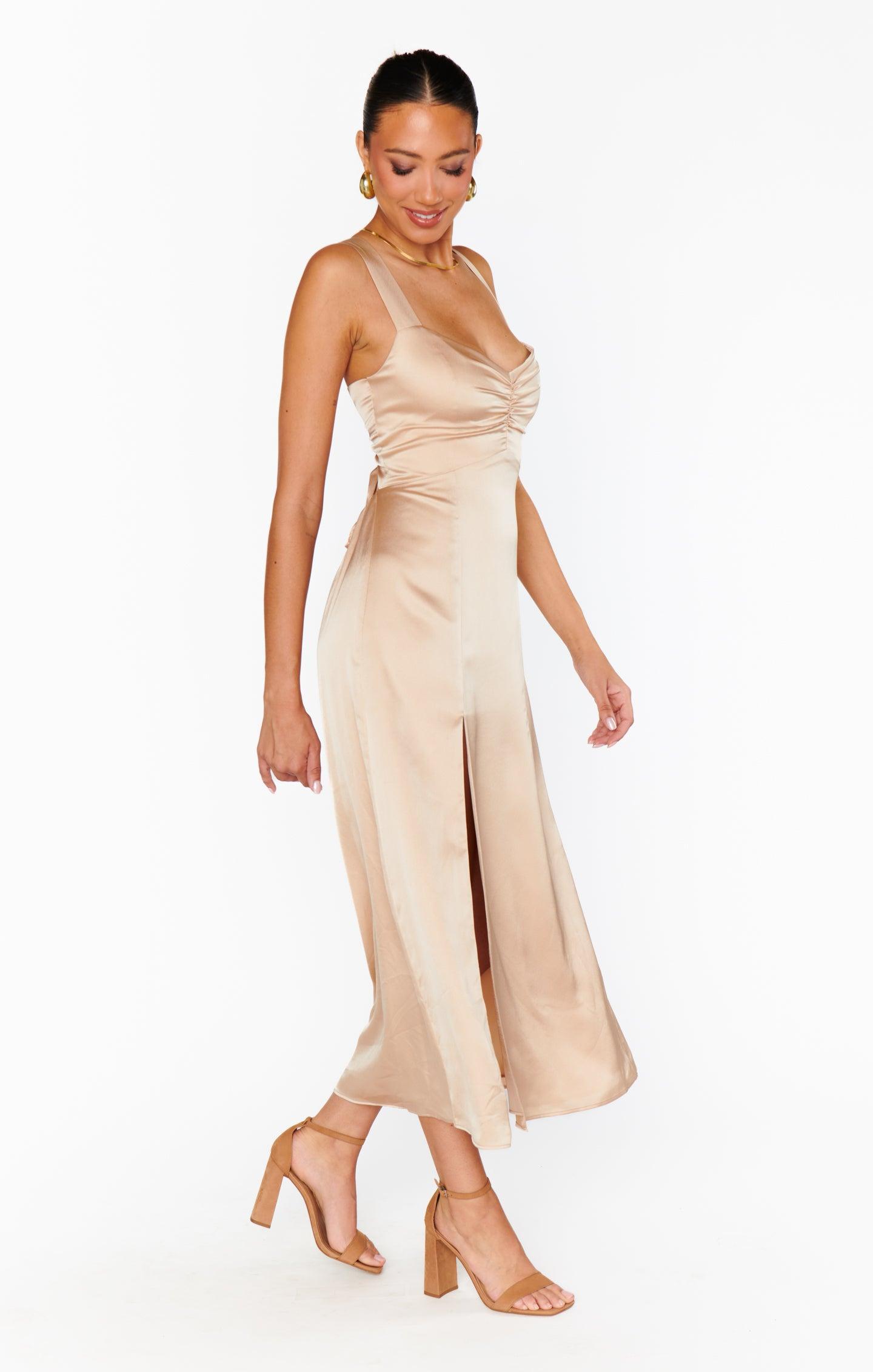 Mina Midi Dress ~ Champagne Luxe Satin Product Image