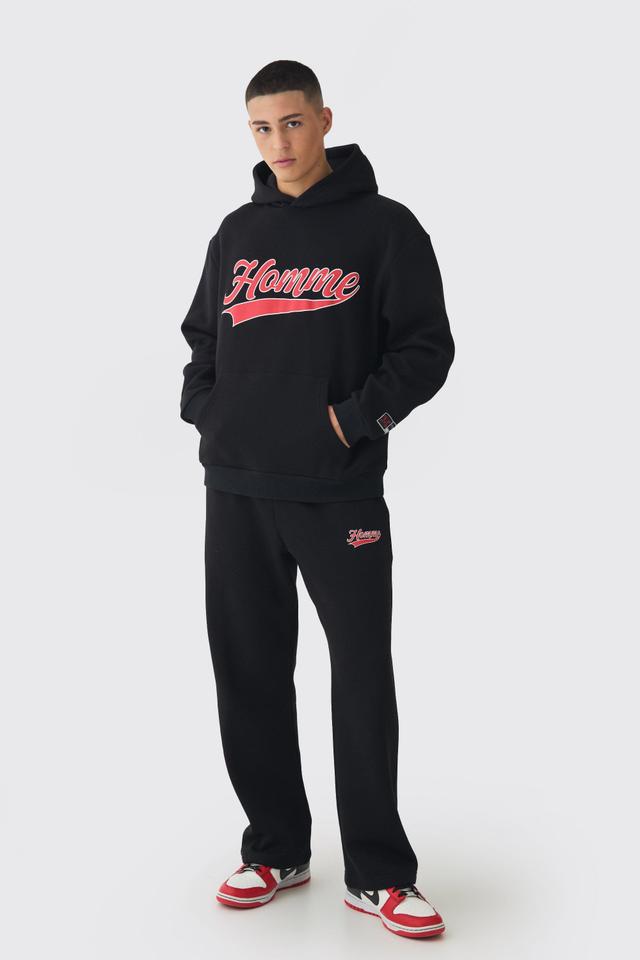 Oversized Homme Printed Varsity Hooded Tracksuit | boohooMAN USA Product Image