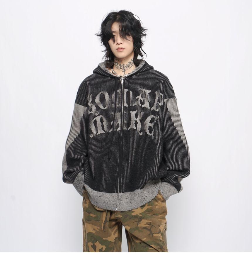 Lettering Hooded Zip Cardigan Product Image