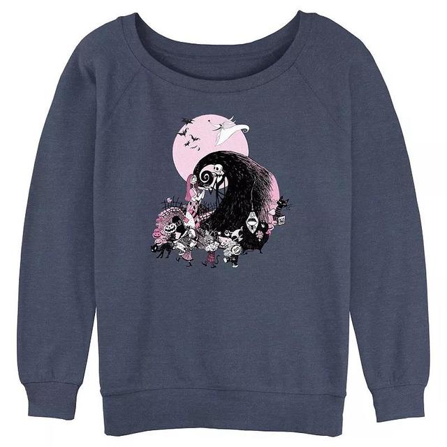 Disneys The Nightmare Before Christmas Juniors Hill Parade Slouchy Terry Graphic Pullover, Womens Blue Grey Product Image