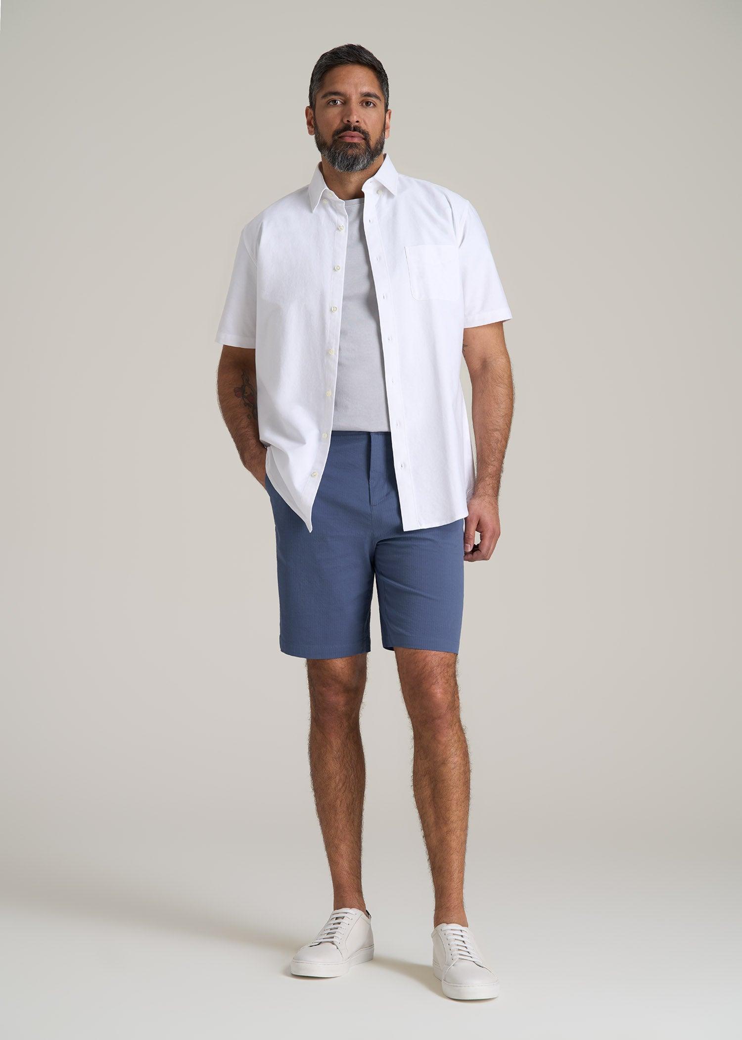 Seersucker Shorts for Tall Men in Steel Blue Male Product Image