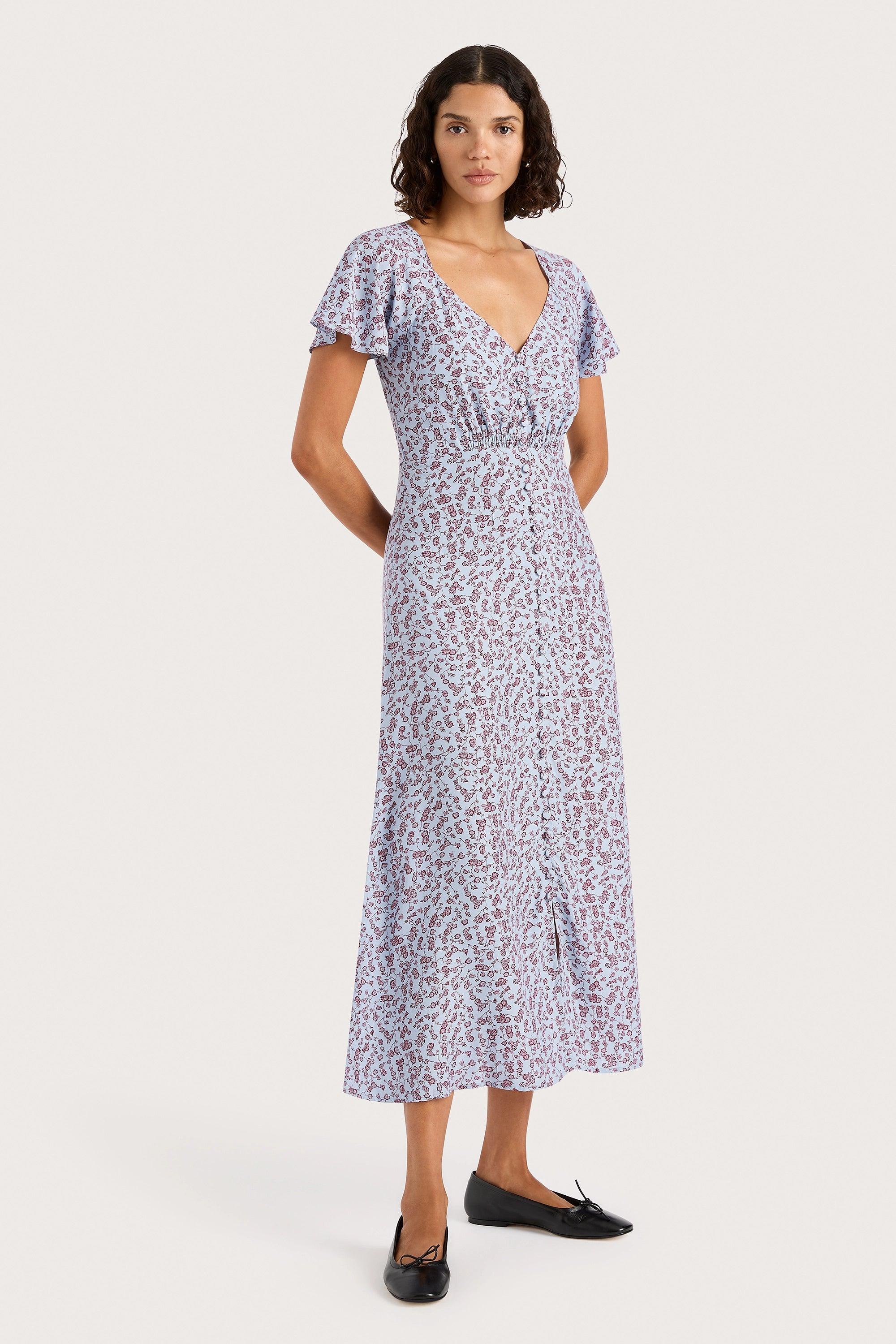 Aurelia Midi Dress Amaryllis Floral Blue Product Image