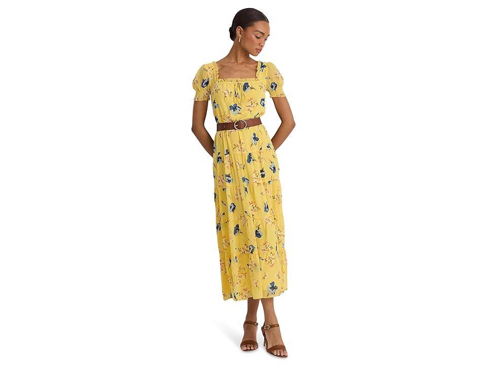 Lauren Ralph Lauren Floral Georgette Puff-Sleeve Midi Dress Multi) Women's Dress Product Image