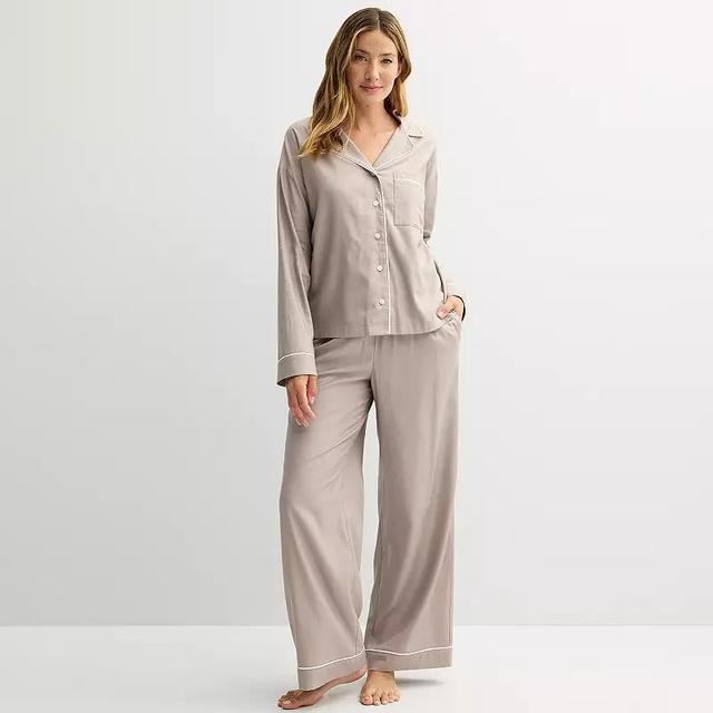 Womens Sonoma Goods For Life Woven Notch Pajama Top & Pajama Pants Set Product Image