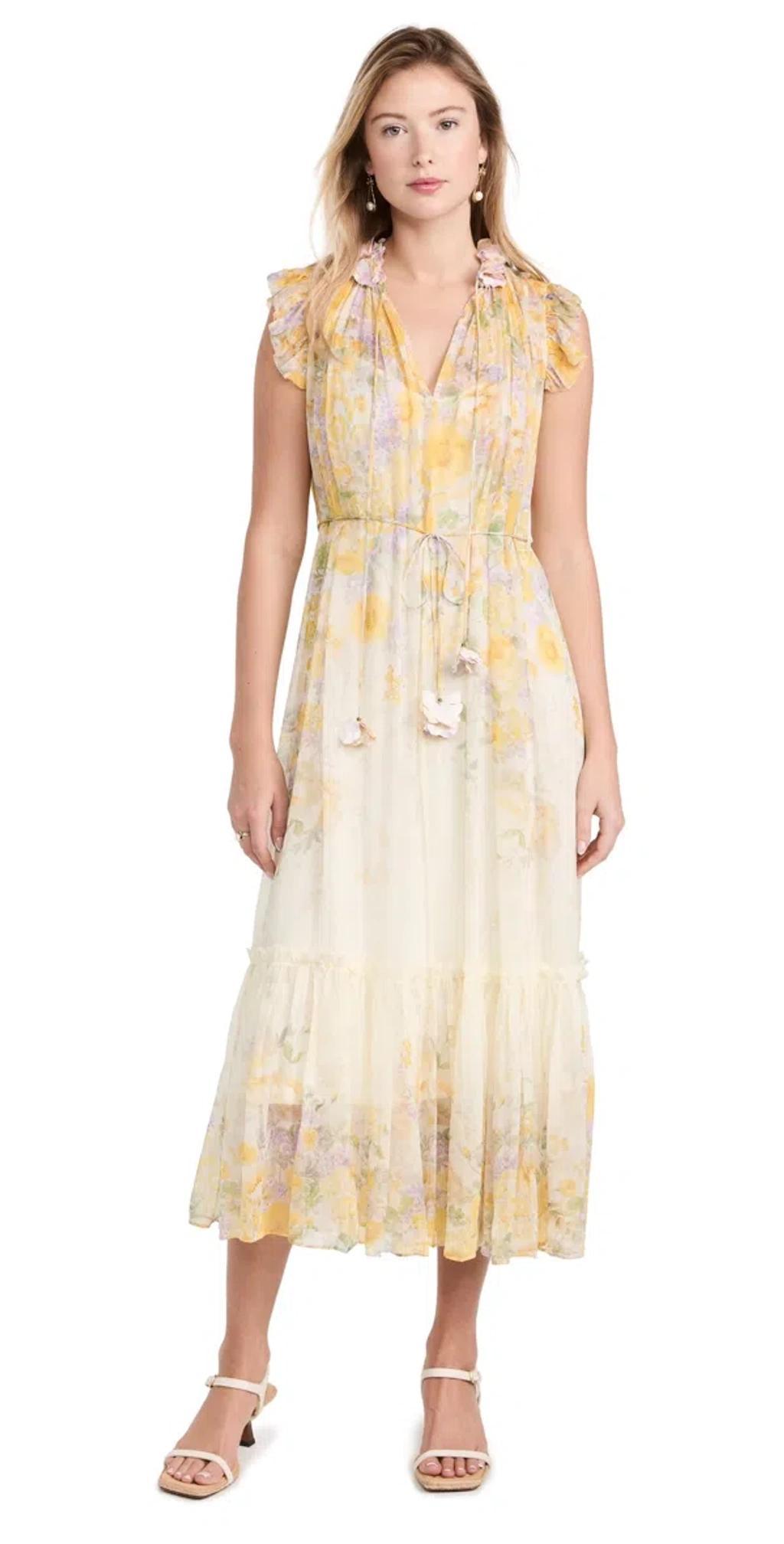 ZIMMERMANN Yellow Harmony Flutter Midi Dress In Citgrpr Citrus Garden Print Product Image