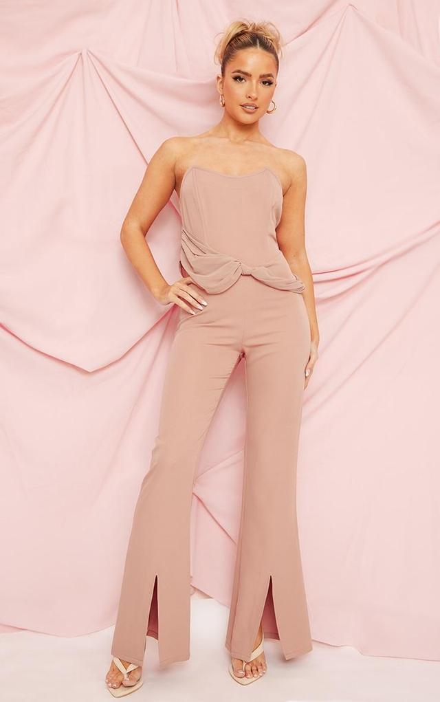  Rose Woven Boned Chiffon Strap Detail Split Leg Jumpsuit Product Image