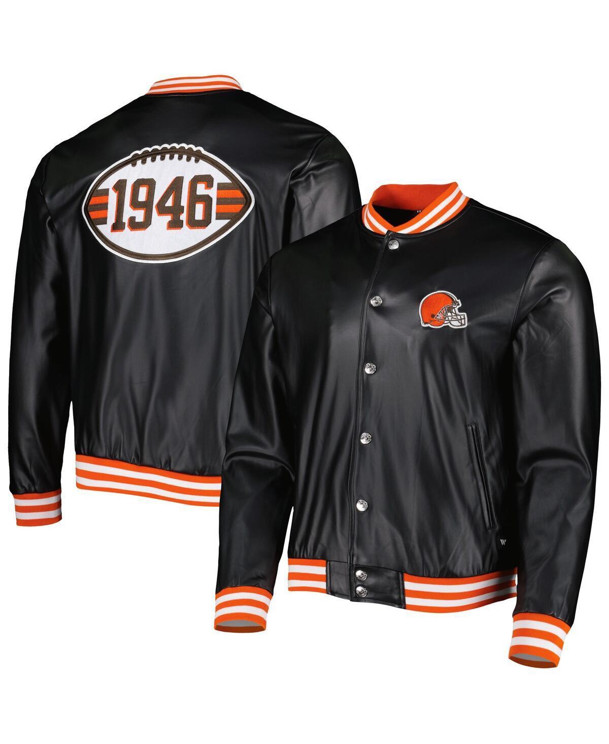 Mens The Wild Collective Black Cleveland Browns Metallic Bomber Full-Snap Jacket Product Image