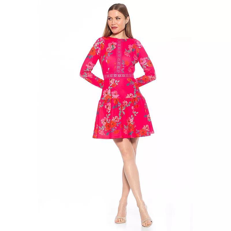 Womens ALEXIA ADMOR Alexa Lace Trim Floral Print Mini Dress Med Pink Product Image