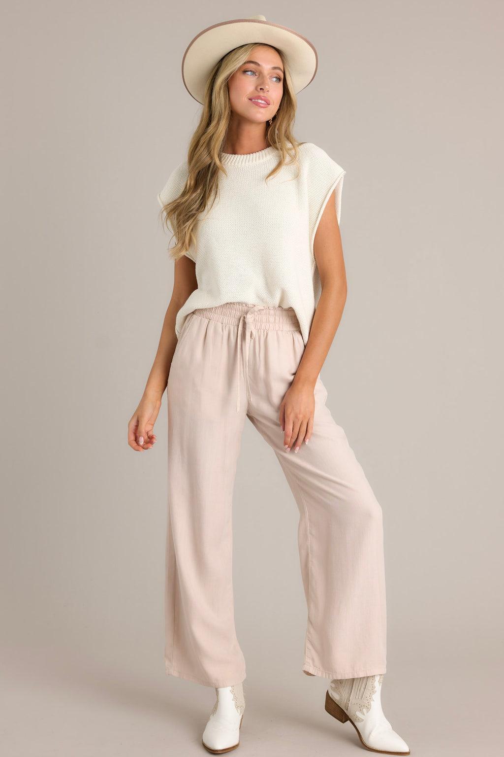 Midnight Comfort Beige Wide Leg Pants Product Image