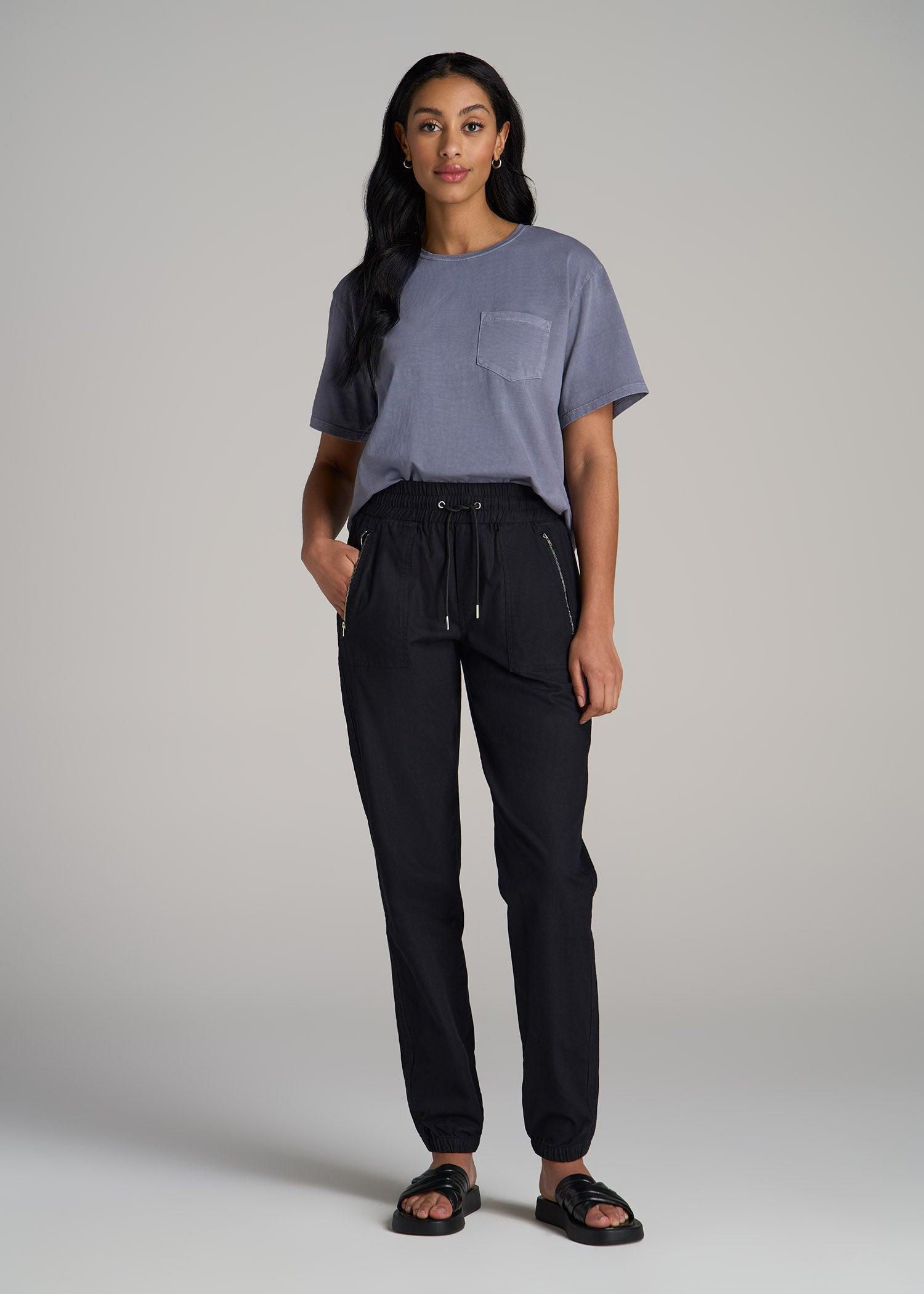 Pull-On Linen Joggers for Tall Women in Black Female Product Image