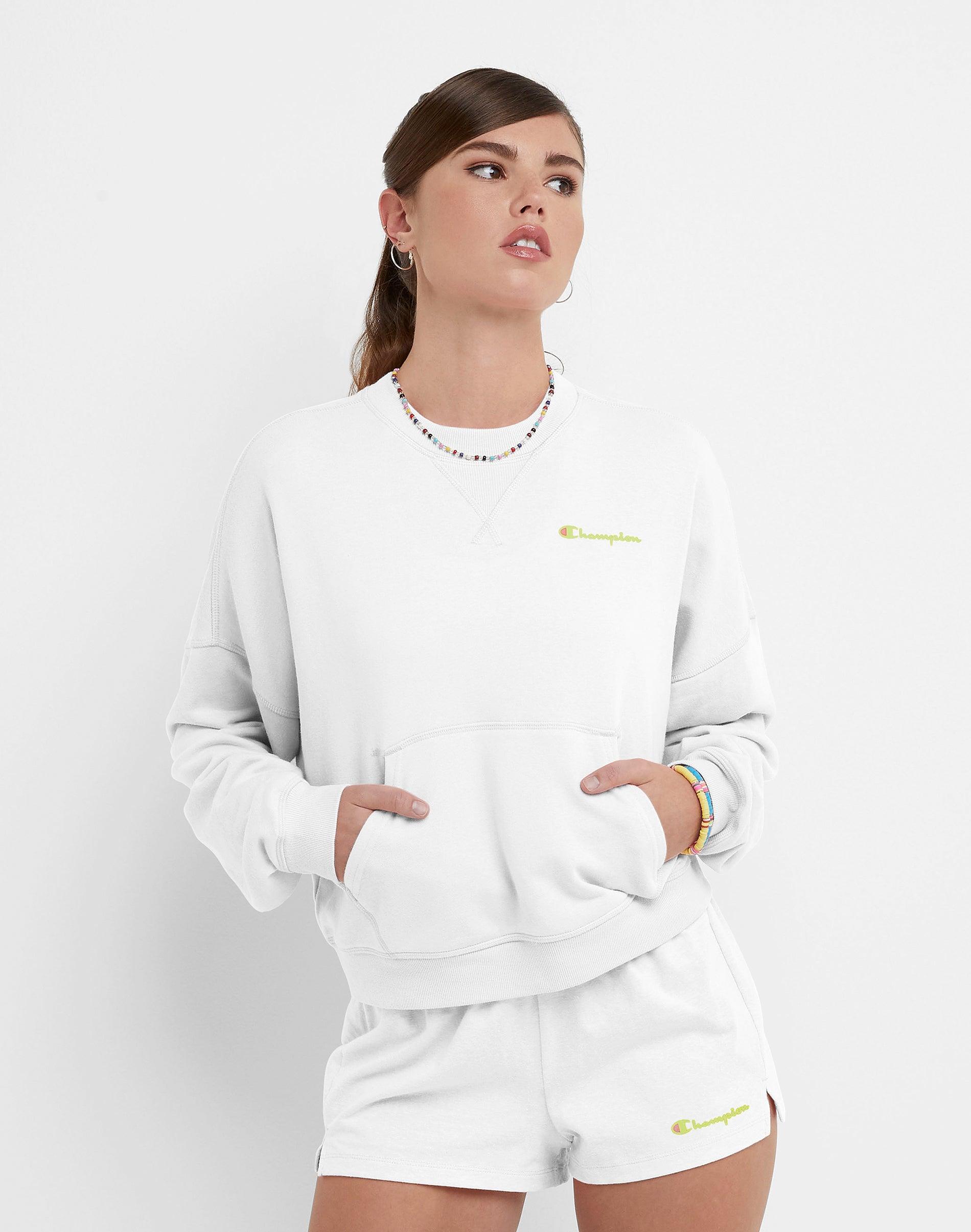 Womens Champion Campus French Terry Crewneck Sweatshirt, Script Logo White L Product Image