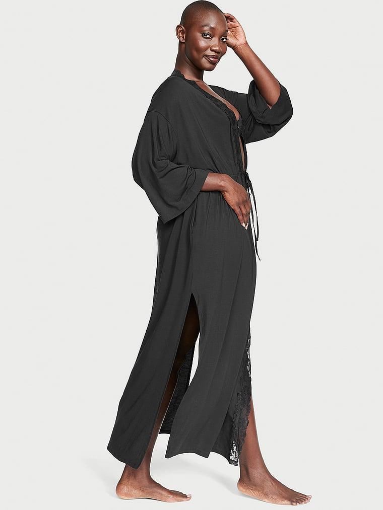 Modal & Lace Trim High-Slit Maxi Robe Product Image