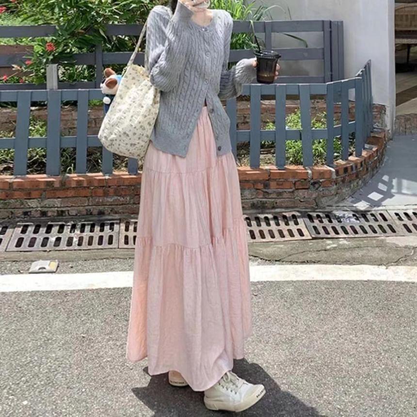 High Rise Plain Maxi A-Line Skirt Product Image