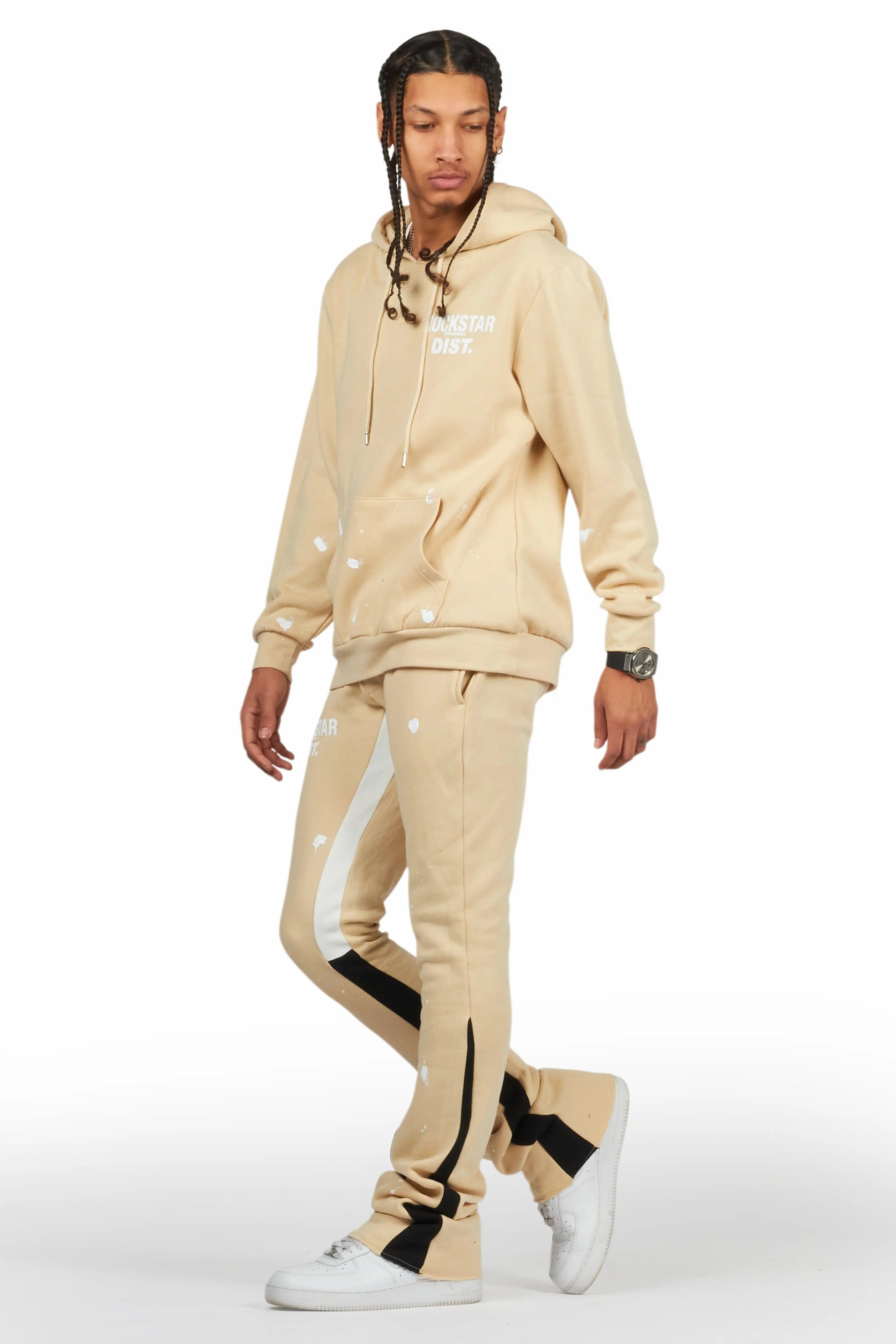 Raffer Beige Hoodie/Stacked Flare Pant Set Male Product Image