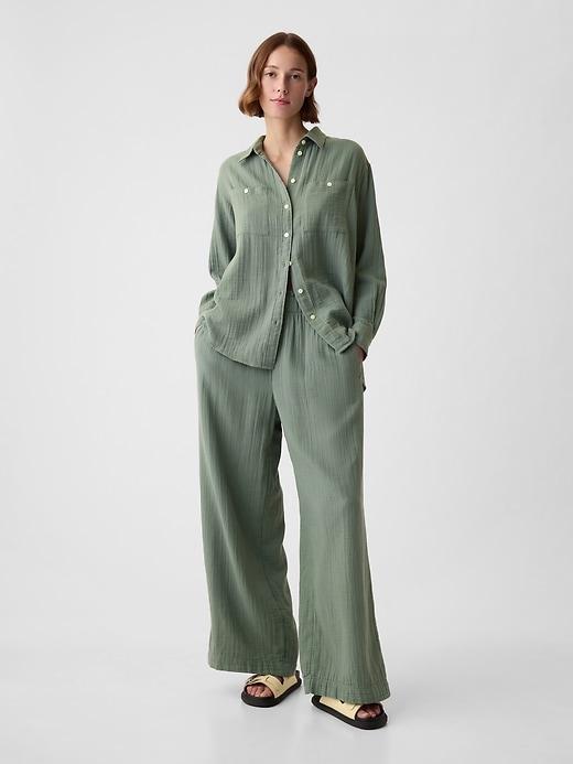 Mid Rise Crinkle Gauze Wide-Leg Pants Product Image