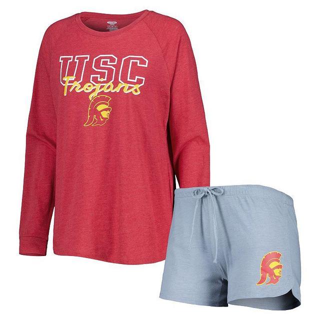 Womens Concepts Sport Cardinal/Gray USC Trojans Raglan Long Sleeve T-Shirt & Shorts Sleep Set Product Image