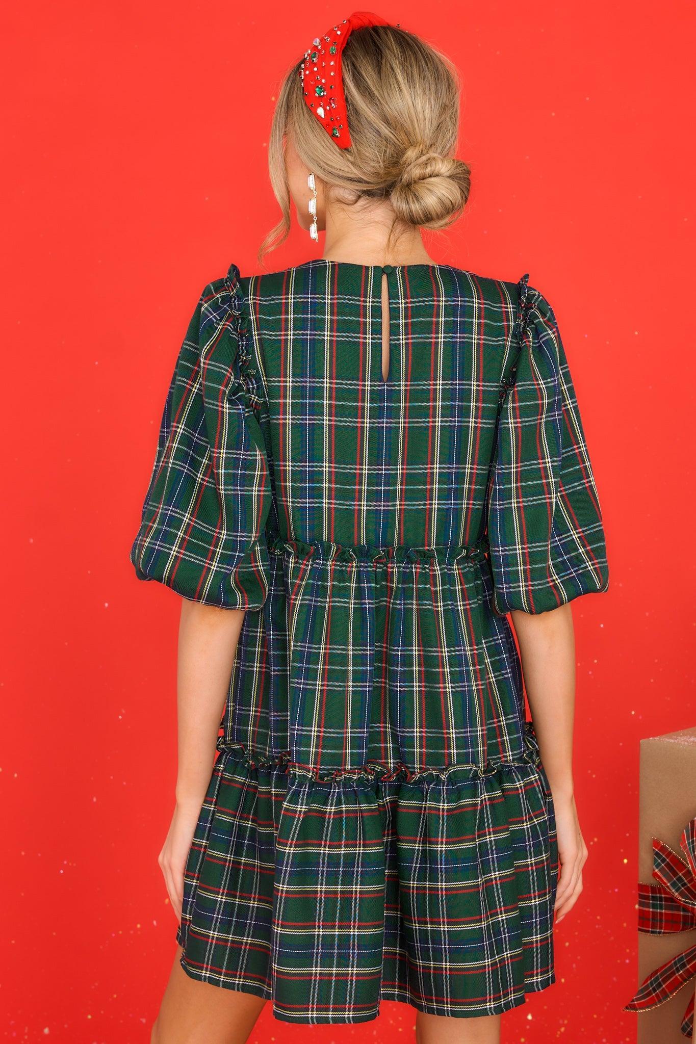 Aura The Gift Of You Hunter Green Plaid Dress Product Image