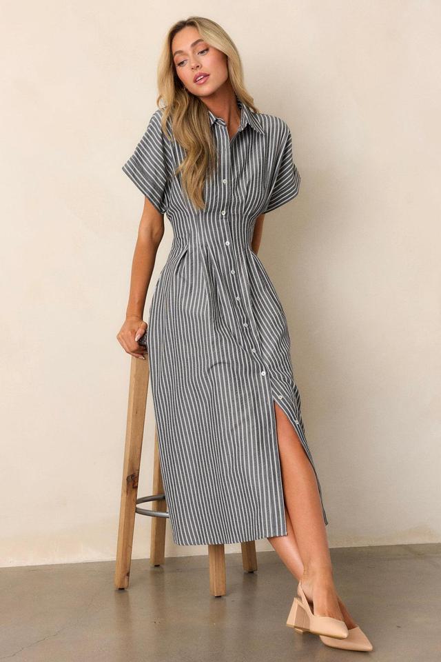 Falling Into Place Black Stripe Short Sleeve Midi Dress Product Image