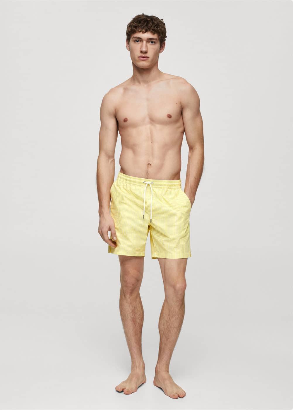 Mango Mens Seersucker Striped Drawstring Swimsuit Product Image