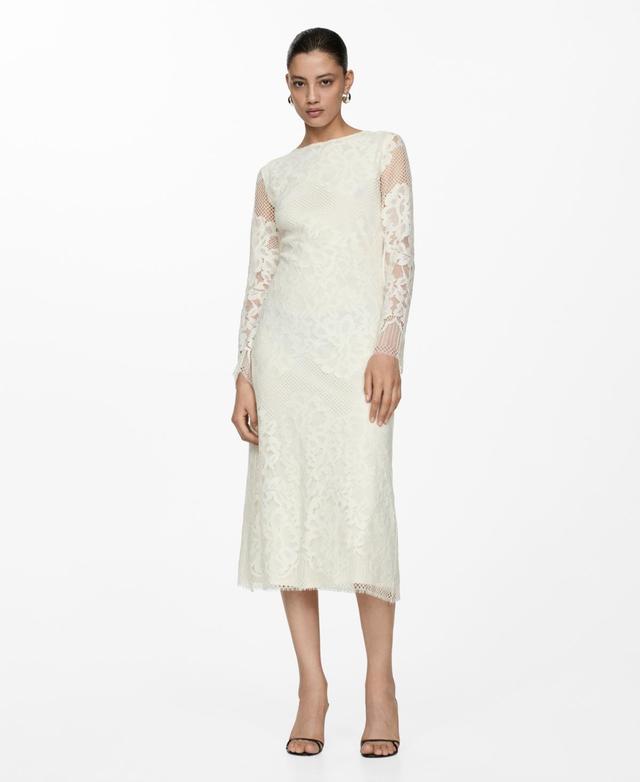 Mango Womens Embroidered Midi Dress Product Image