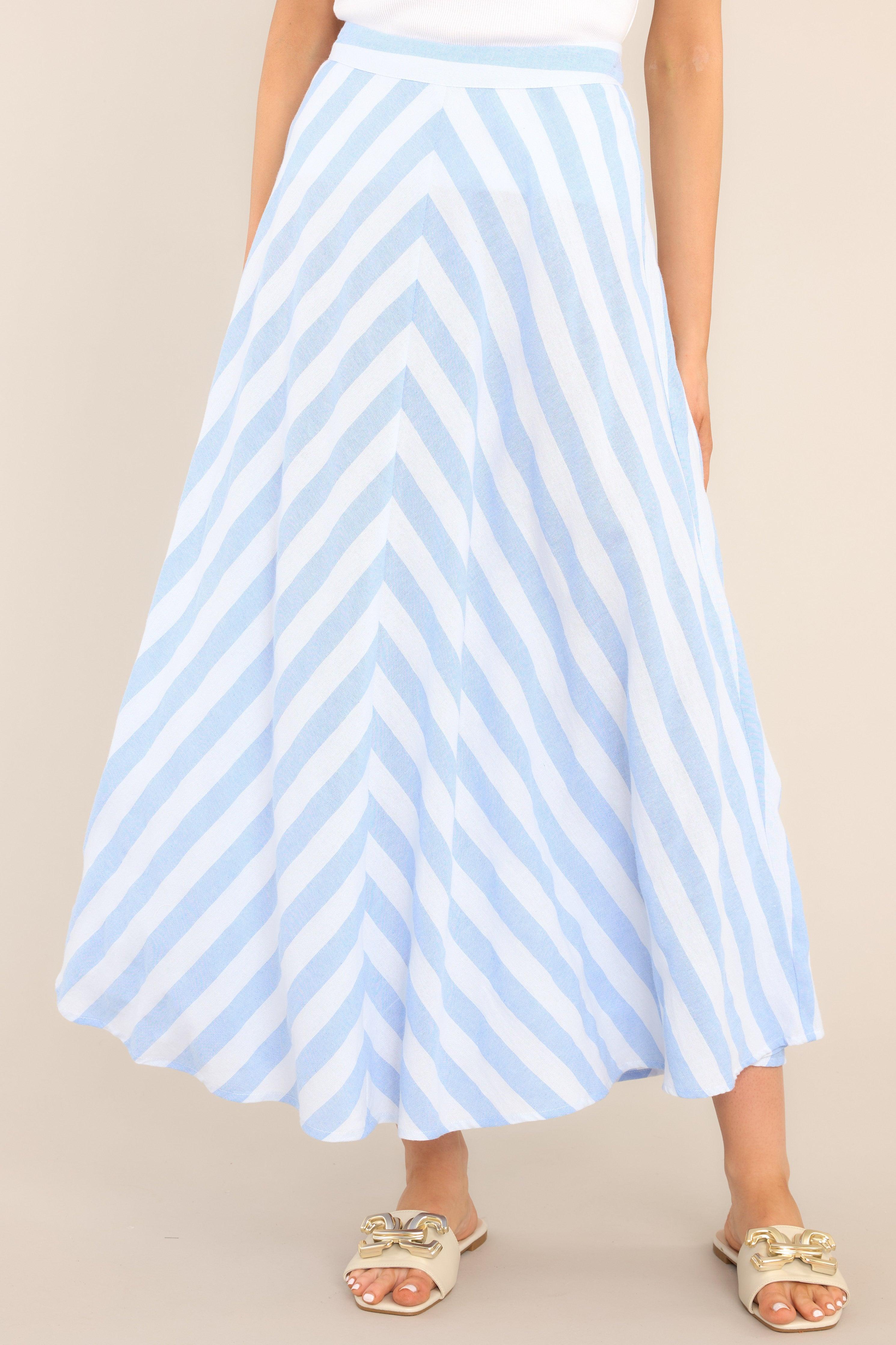 What To Say Light Blue & White Striped Maxi Skirt Product Image