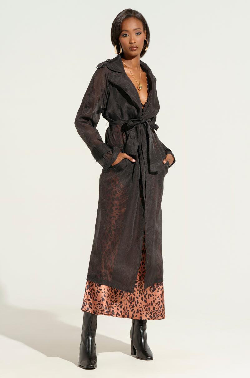 CHIFFON CHATEAU LONG TRENCH IN BLACK Product Image