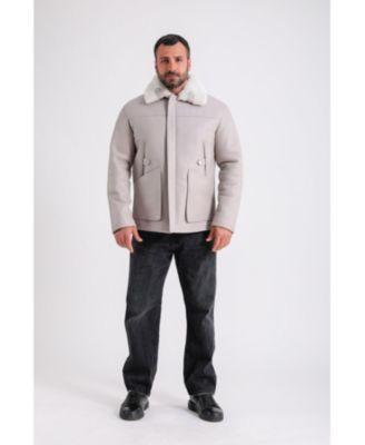 Furniq Uk Mens Leather Shearling Jacket, Beige - Beige Product Image