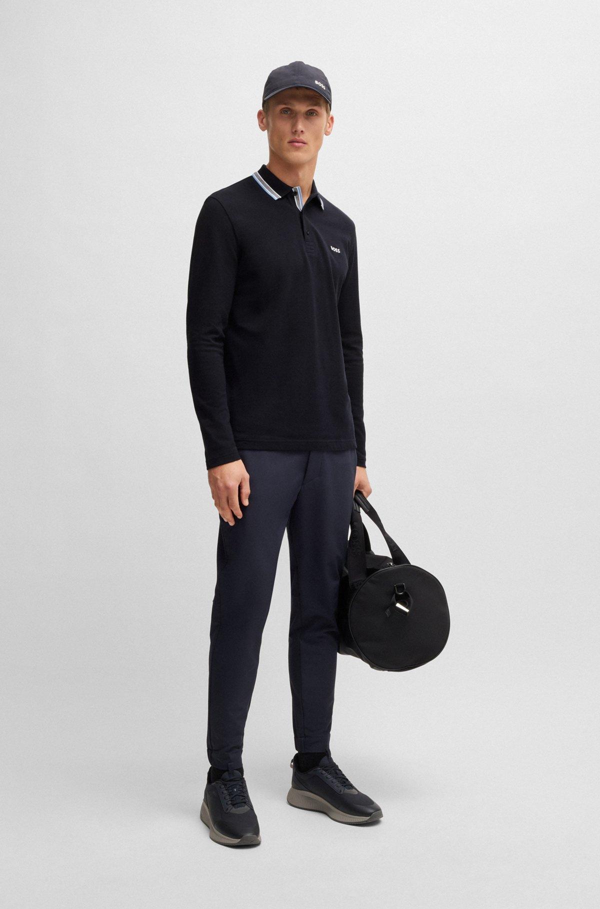 Long-sleeved knit polo shirt in cotton piqué Product Image